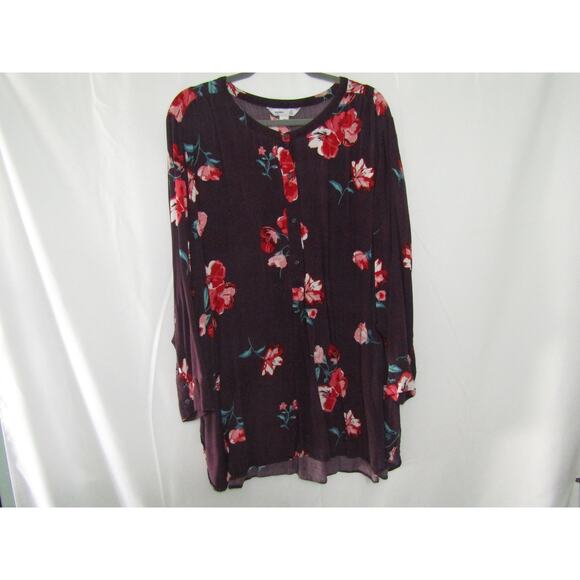 Old Navy The Tunic Top Rayon Burgundy Floral sz 4X Boho Y2K 90s Plus Cuff Sleeve - Picture 1 of 7